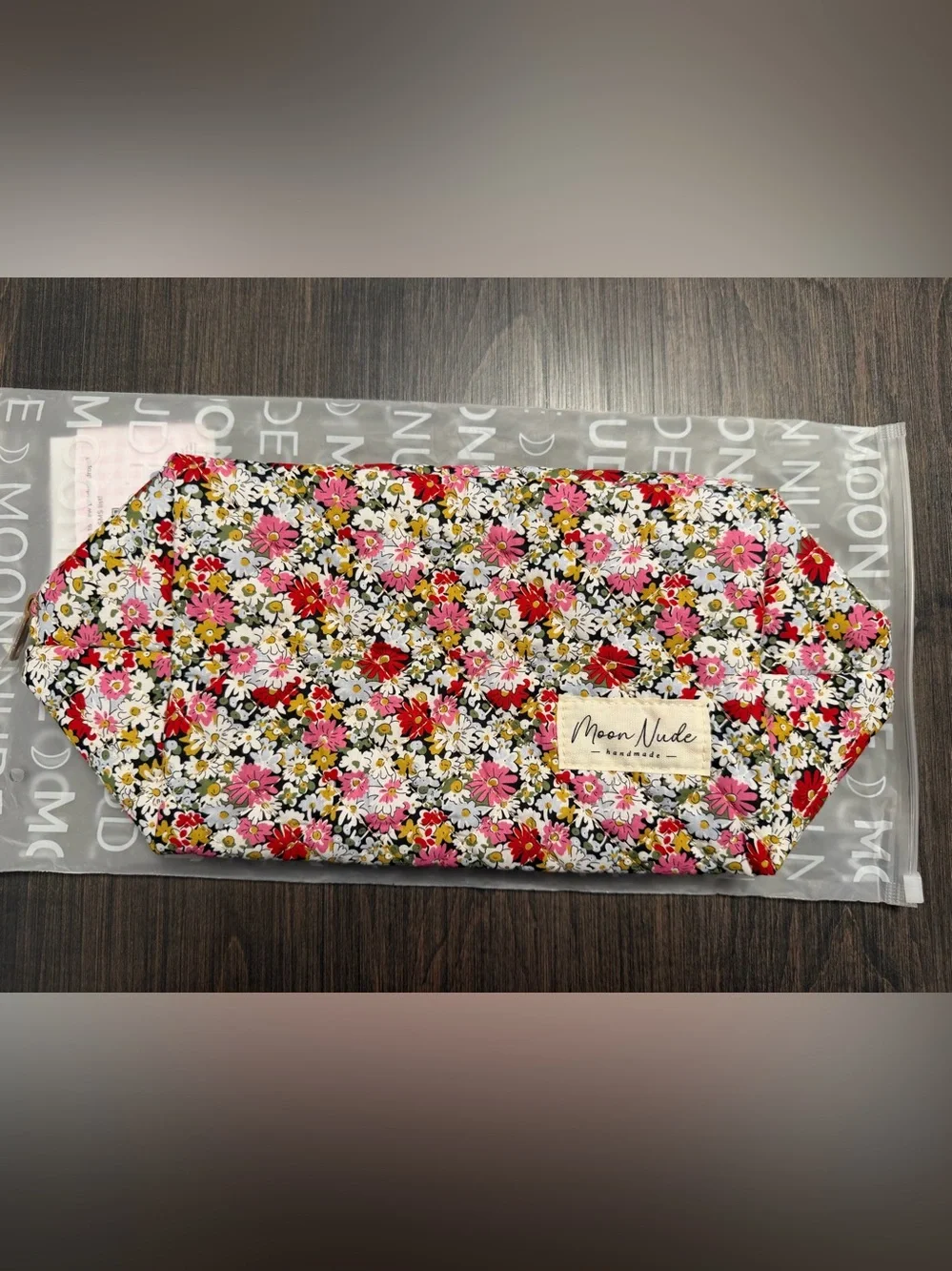 Moon Nude Floral Cosmetic Bag in Pink & Red - NWT